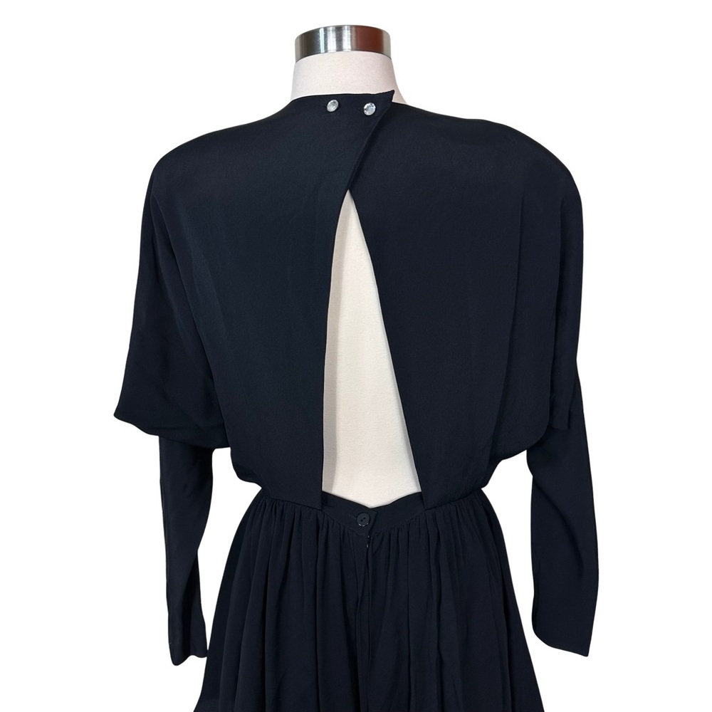 Regina Kravitz Vintage Black 80s Padded Shoulder Cutout Back Peplum Dress Size 8 - Picture 4 of 10